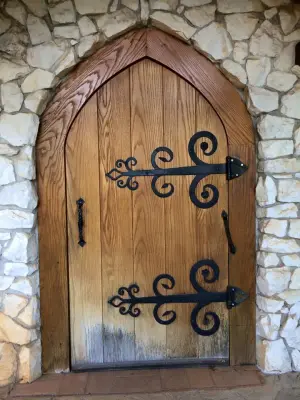 Door to St. Francis Chapel, Crystal Hermitage, Ananda Village, Nevada City, CA. Photo Brooke West